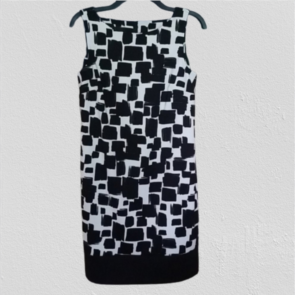 AB Studio Geometric Sheath Dress Size 8 Black White Abstract Block Print Career